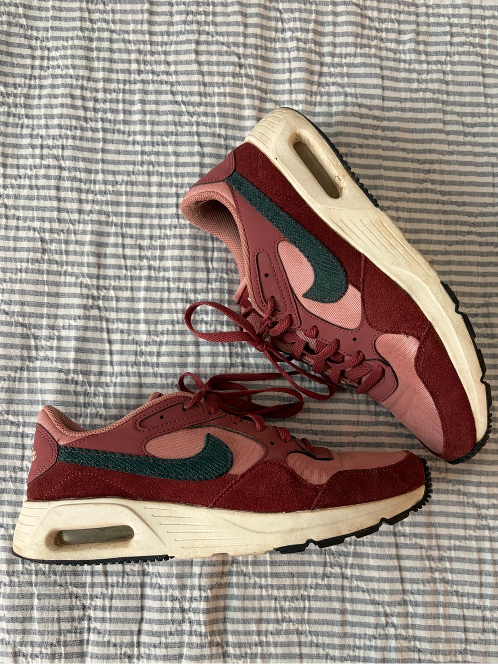 Women’s Nike Air Max Style Burgundy Pink Sneakers with Corduroy Swoosh
